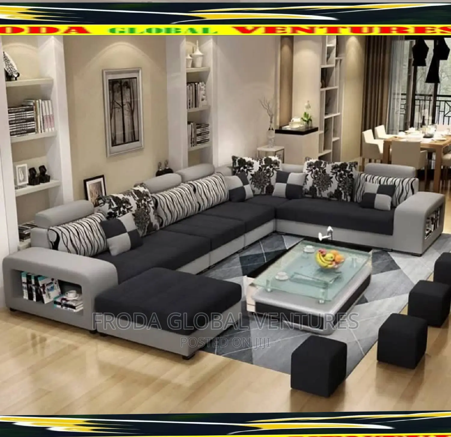 Set of U-Shape Sofa Chairs With Table and Side Stools. Usf01