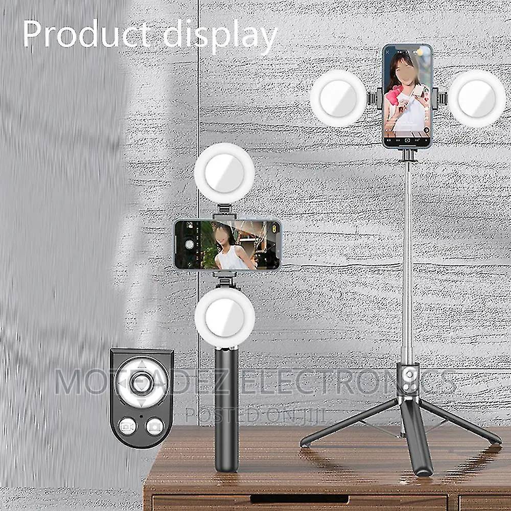 Adjustable 1.7m Selfie Stick With Double Ring Fill Lights