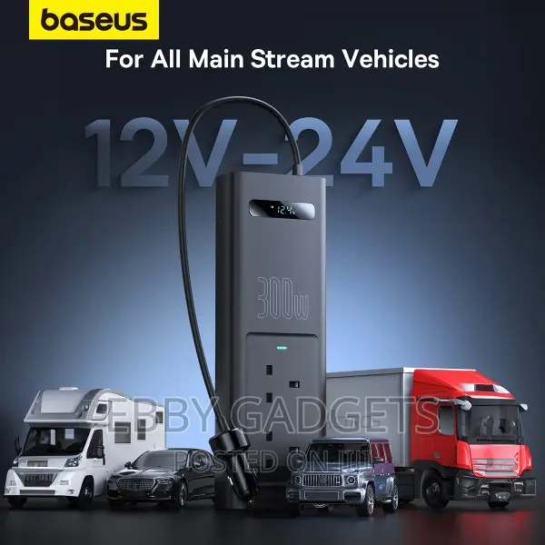 Baseus 300W Car Power Inverter - Smart Display, 5 Ports