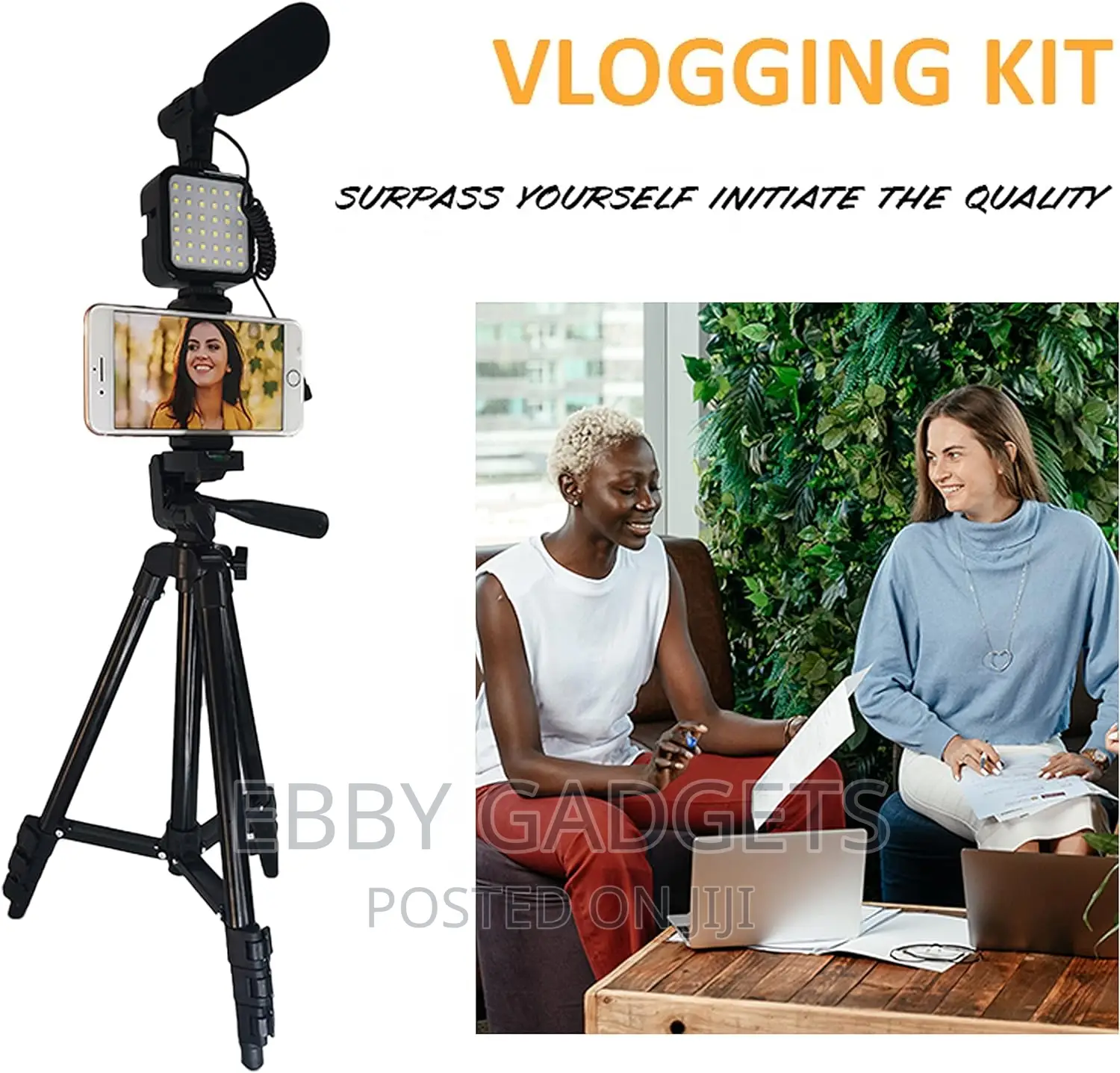 53 Inch Tripod Vlog Kit With+ LED + Mic + Clip + Remote