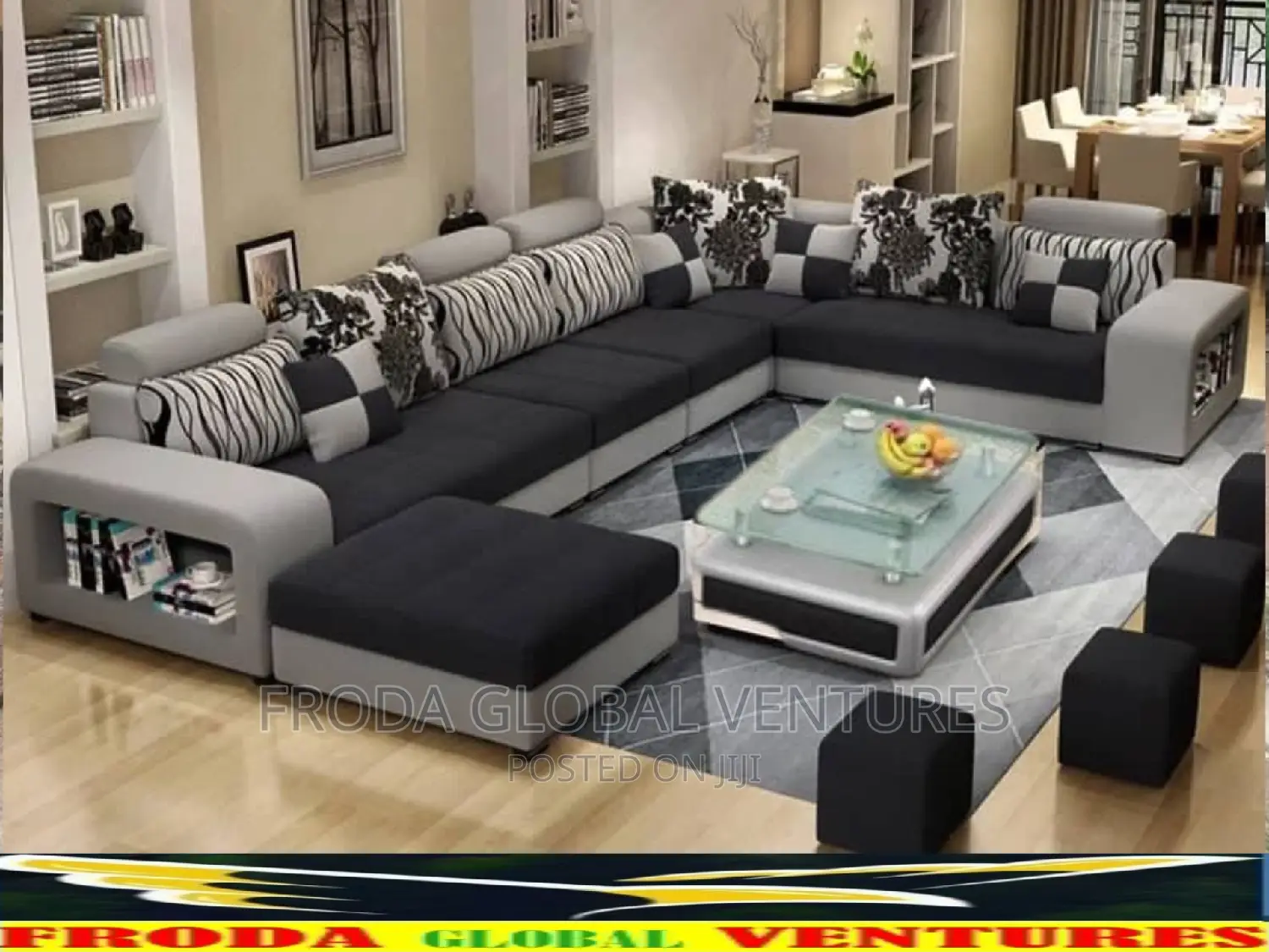 Set of U-Shape Sofa Chairs With Table and Side Stools. Le01