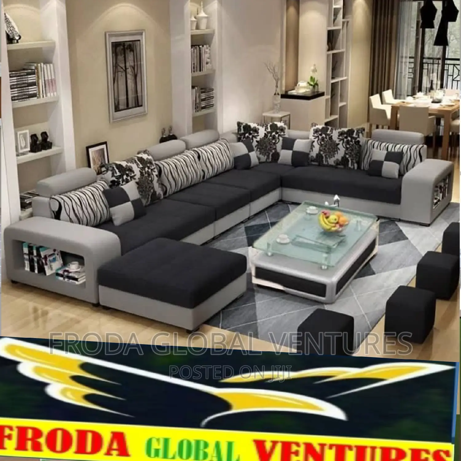 Set of U-Shape Sofa Chairs With Table and Side Stools. Abujas1