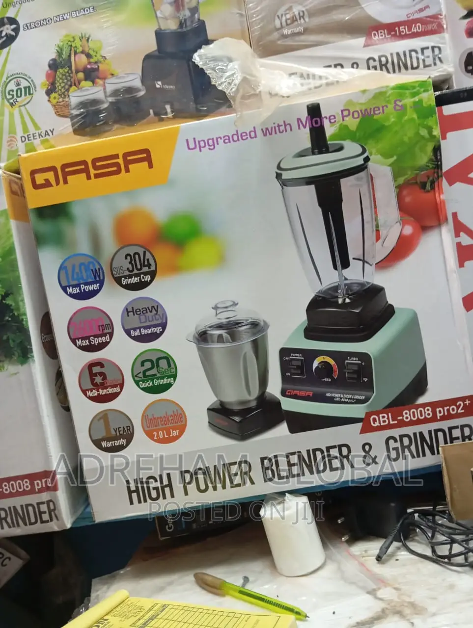 Qasa 2in 1 Commercial High Power Blender Grinder, 1400w .