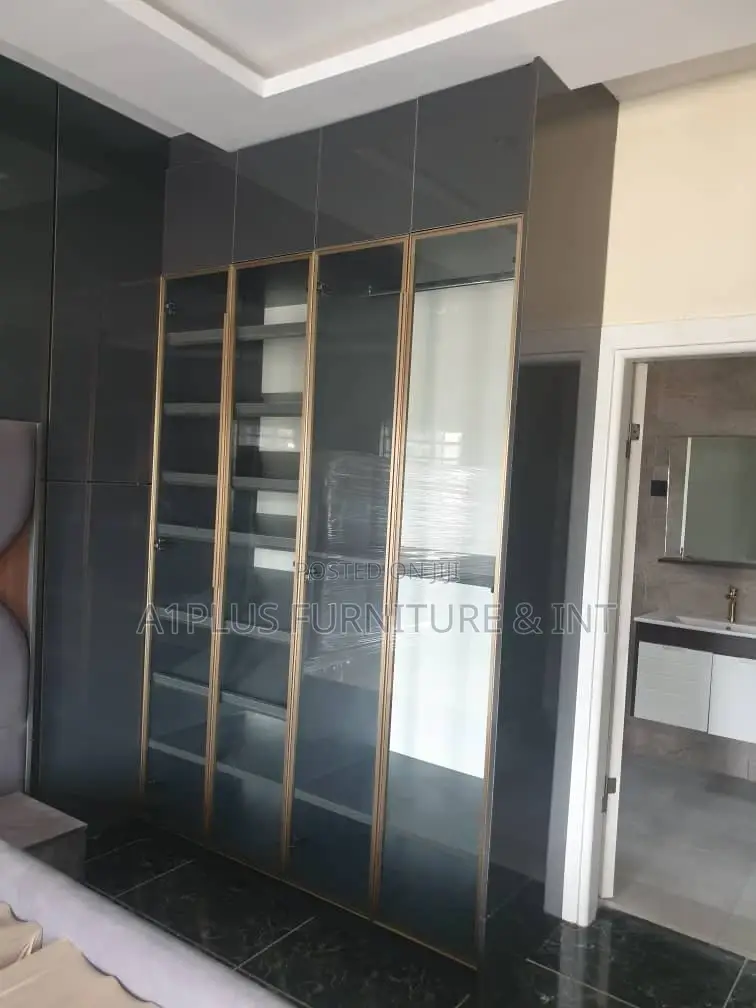 A Grey L1600 X H2680 Wardrobe With Glass Doors