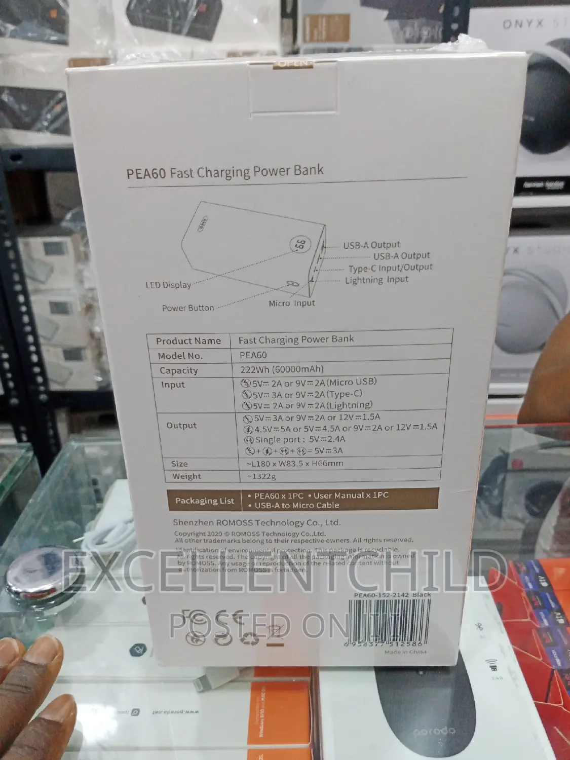 Romoss Pea60 Fast Charging Power Bank 60,000mah