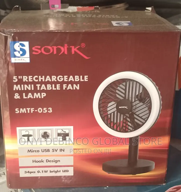 Sonik Rechargeable Mini Table Fan With Round LED Lamp -5"