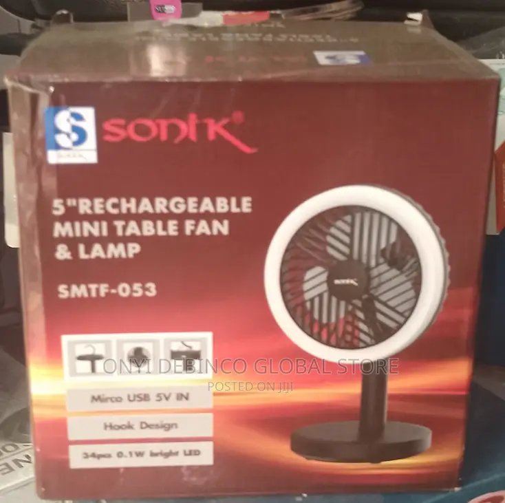 Sonik Rechargeable Mini Table Fan With Round LED Lamp -5"