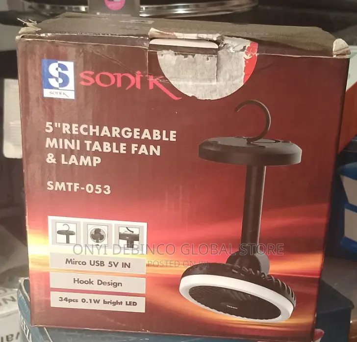 Sonik Rechargeable Mini Table Fan With Round LED Lamp -5"