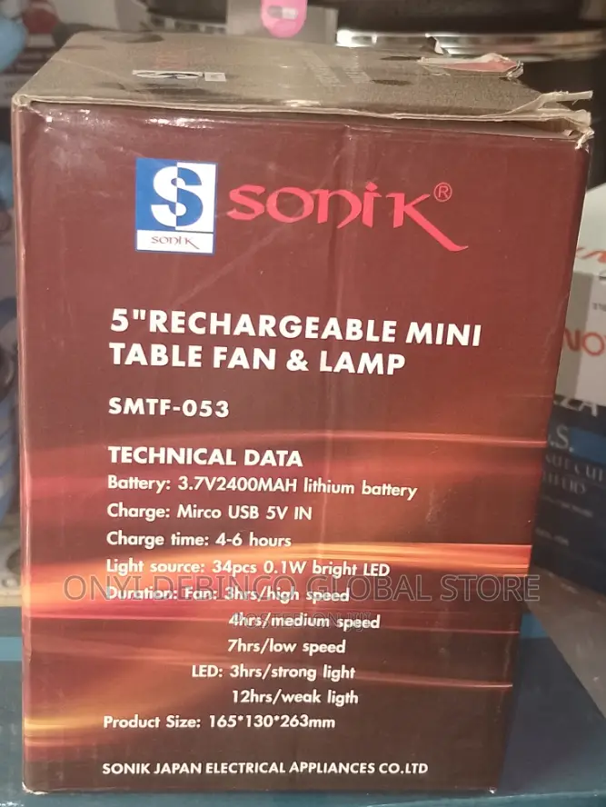 Sonik Rechargeable Mini Table Fan With Round LED Lamp -5"