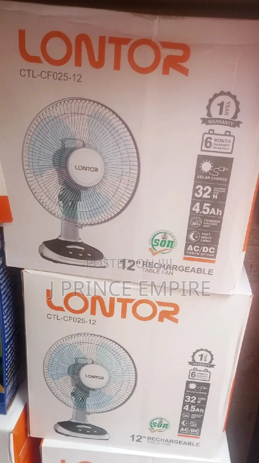 Lontor Rechargeable Table Fan With Free Solar- 12"