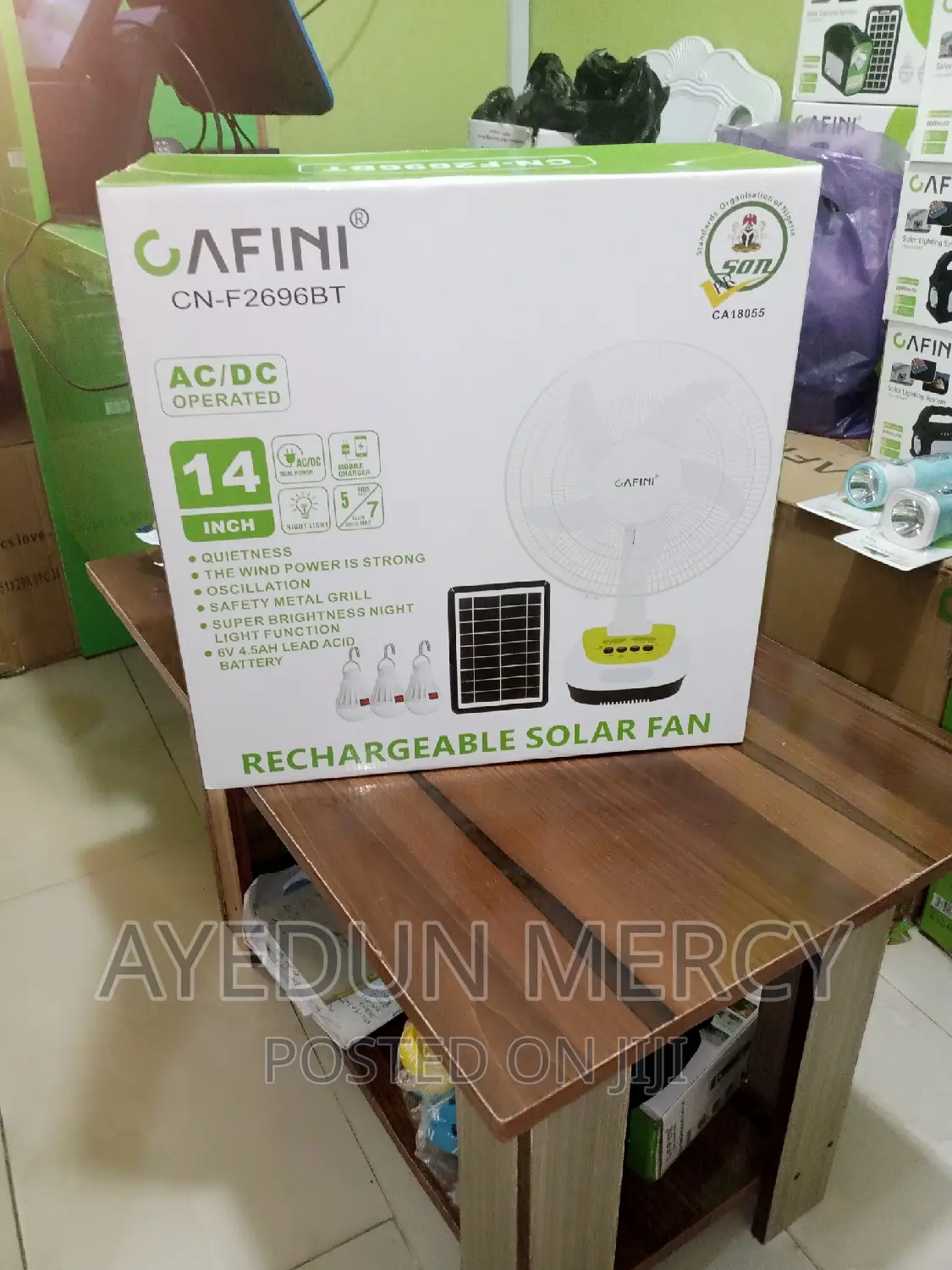 14inch Rechargeable Fan With Solar