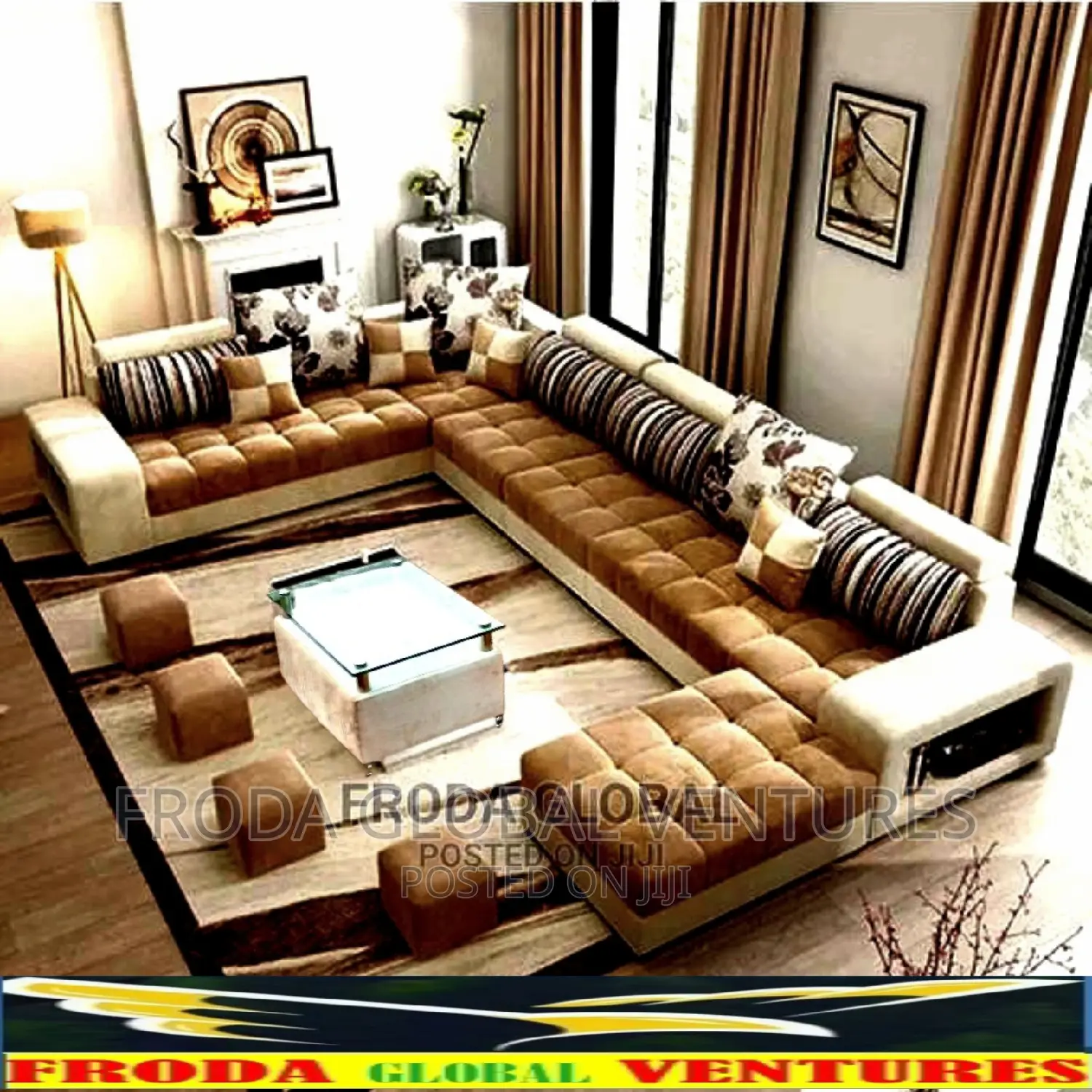 Set of U-Shape Sofa Chairs With Table and Side Stools.Akr07