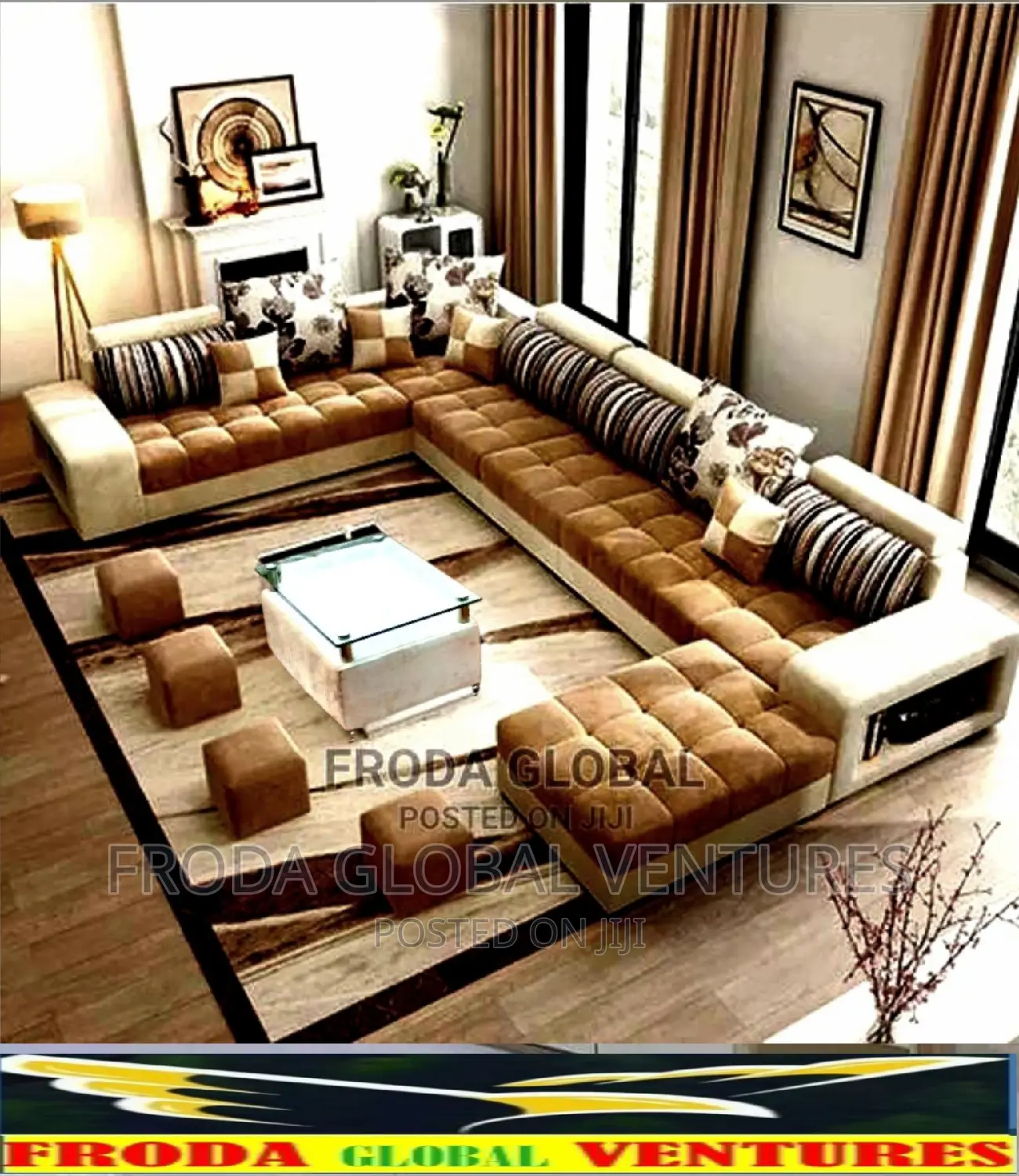 Set of U-Shape Sofa Chairs With Table and Side Stools. Akw01