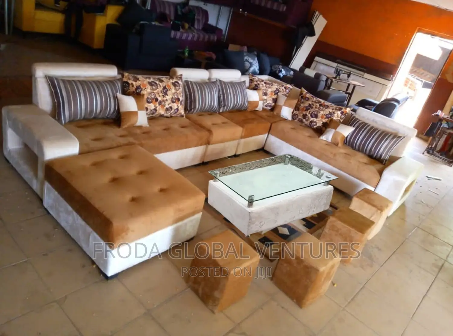 Set of U-Shape Sofa Chairs With Table and Side Stools. Lij08