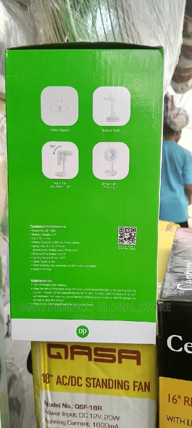 Dp Rechargeable Table Fan With LED Light - 4000mah