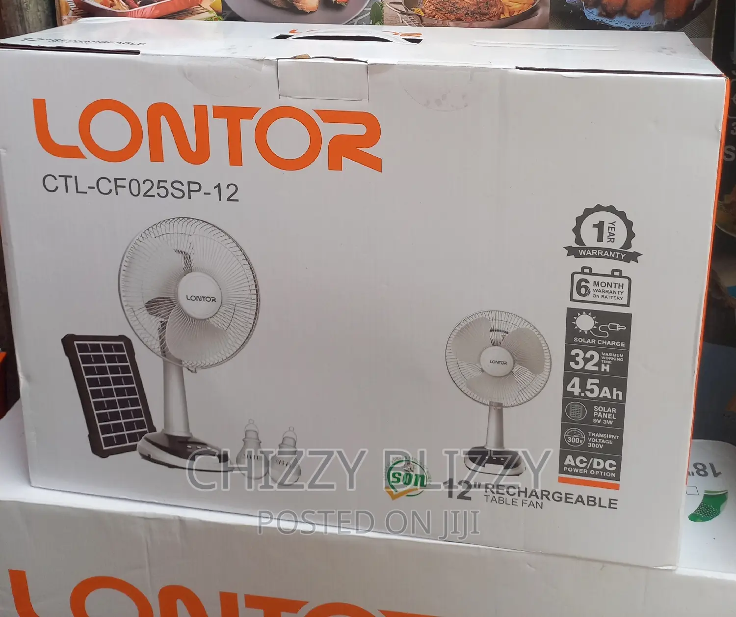 Lontor 12" Inches Rechargeable Table Fan With Solar Panel