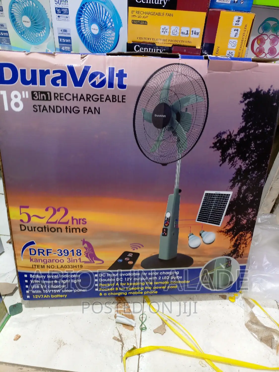 18 Inches Duravolt Solar Rechargeable 3 in 1 Fan