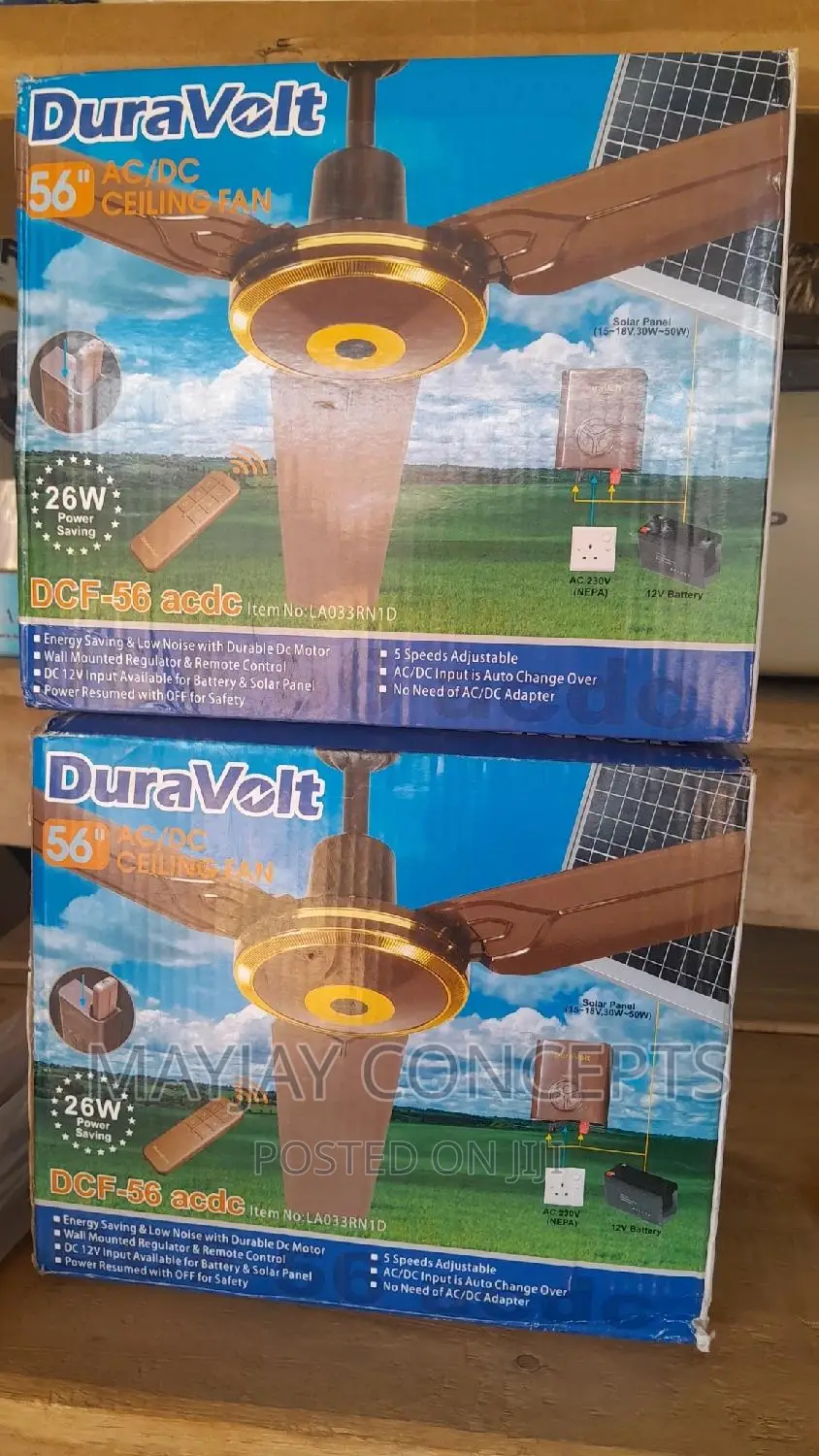56inches Duravolt Ac/Dc Solar Ceiling Fan-Brown White