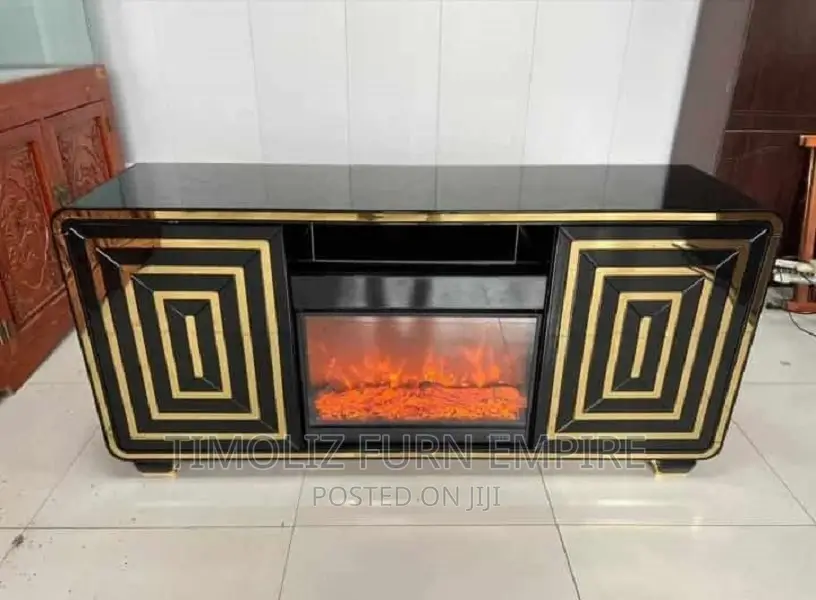 Black and Gold Fireplace Electric TV Stand