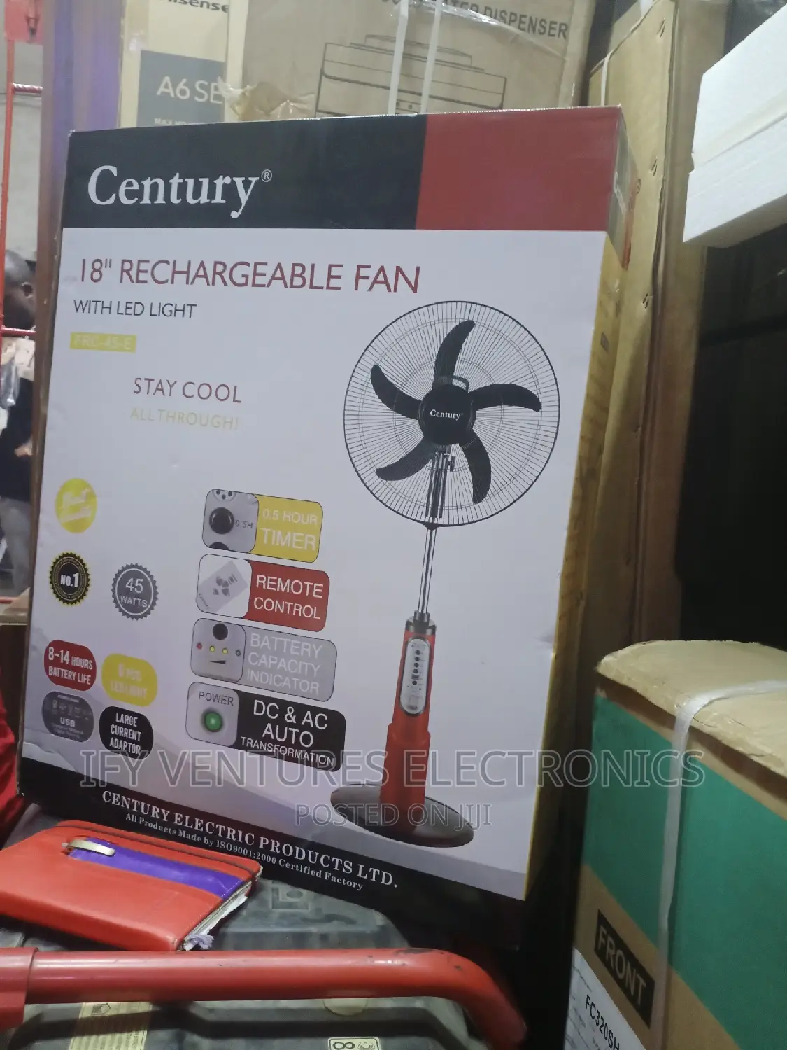 18" Century Rechargeable Fan With LED Light