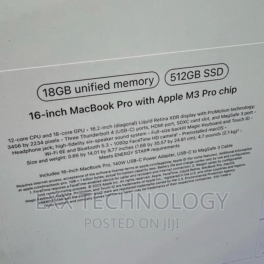 New Apple MacBook Pro 2023 M3 Pro 16-Inch 18GB Apple M3 Pro SSD 512GB