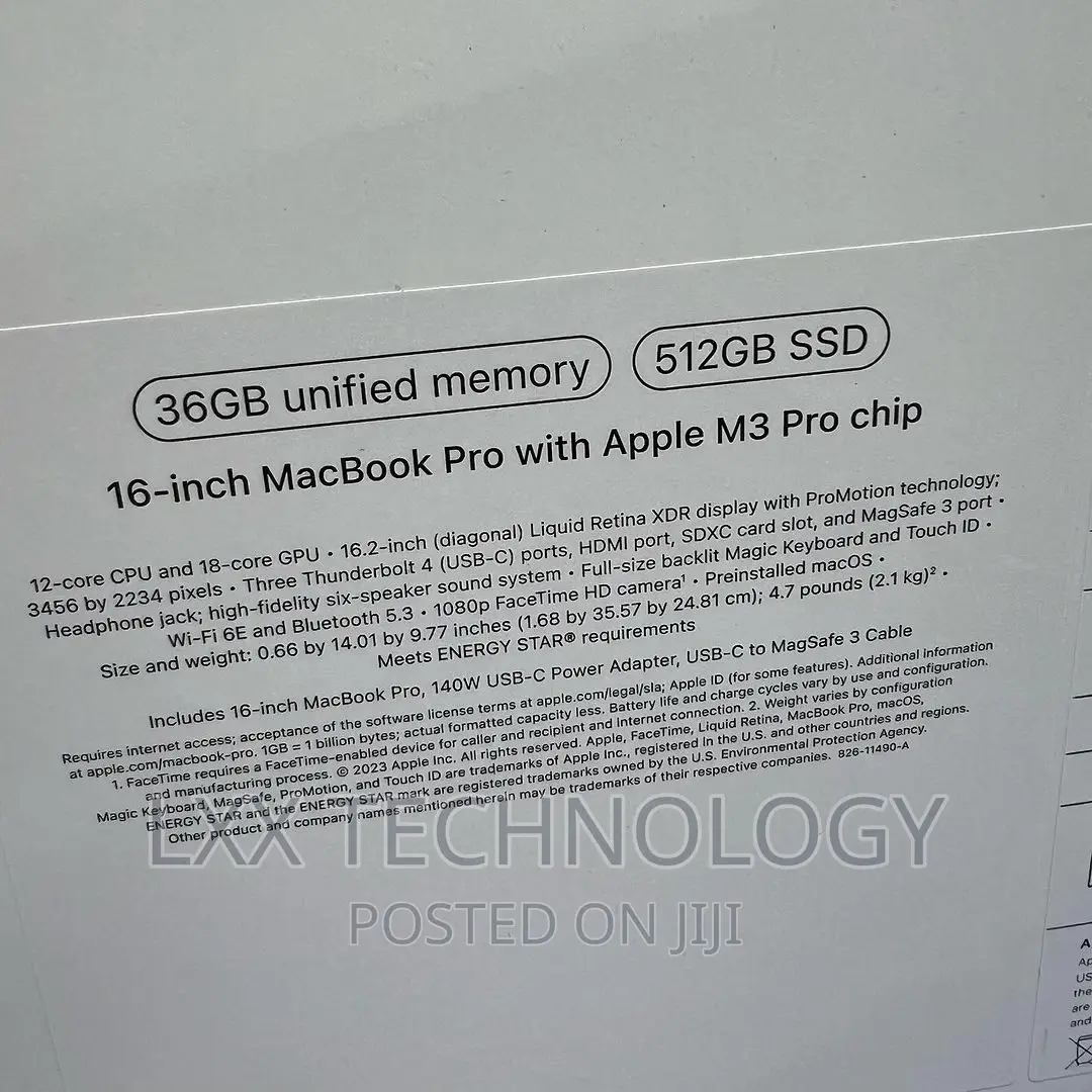 New Apple MacBook Pro 2023 M3 Pro 16-Inch 18GB Apple M3 Pro SSD 512GB