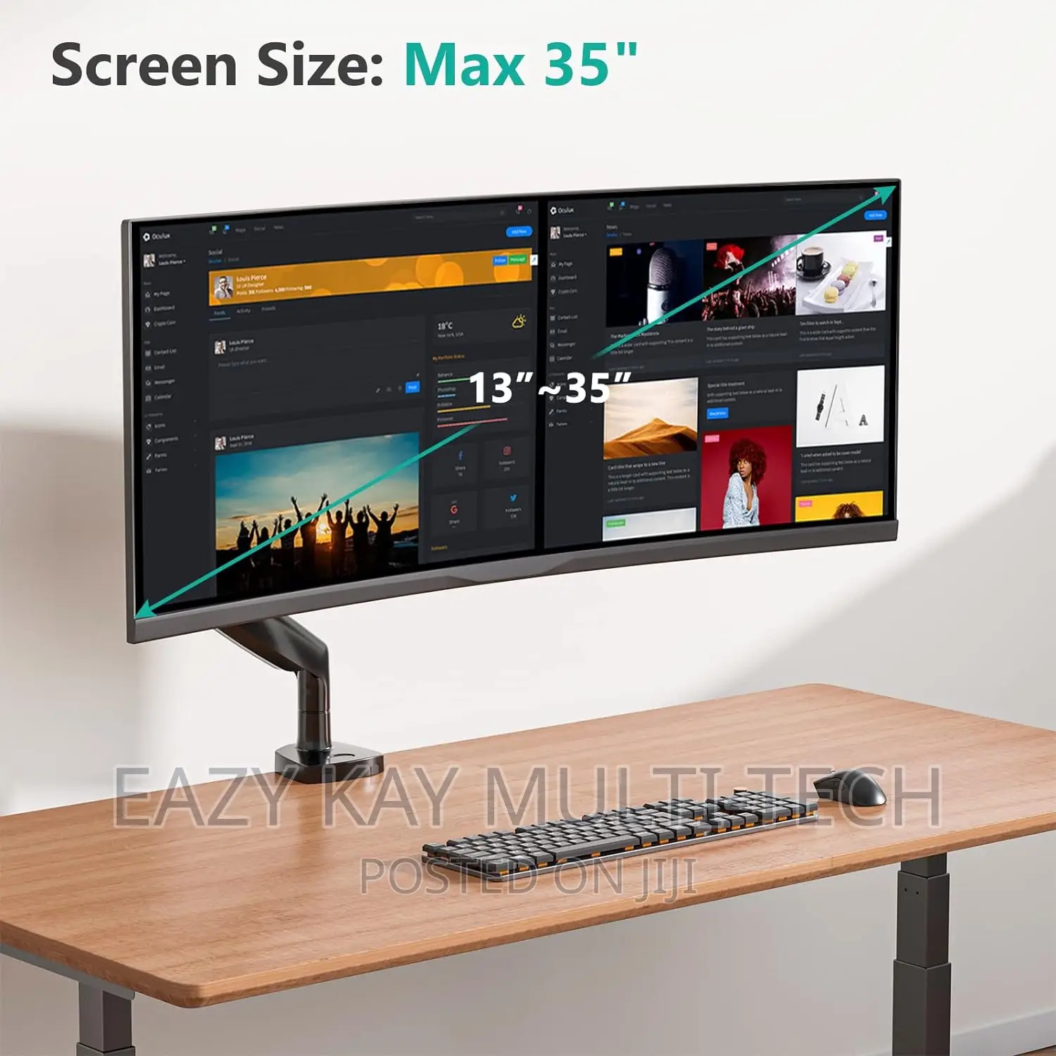 SMAAT Single Gas Spring Monitor Arm for 13"-35" Screen