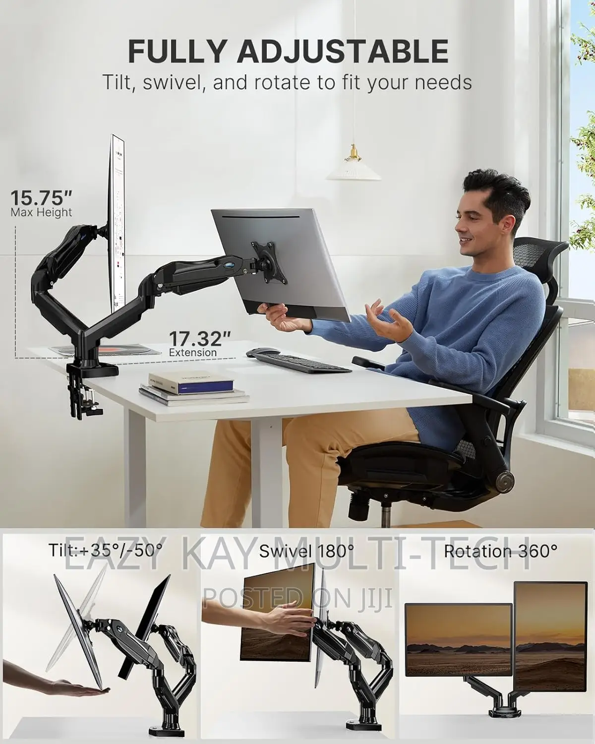 SMAAT Dual Gas Spring Monitor Arm for 13"-35" Screen