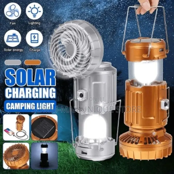 6 in 1 Rechargeable Solar Lamp, Fan, Phone Charger