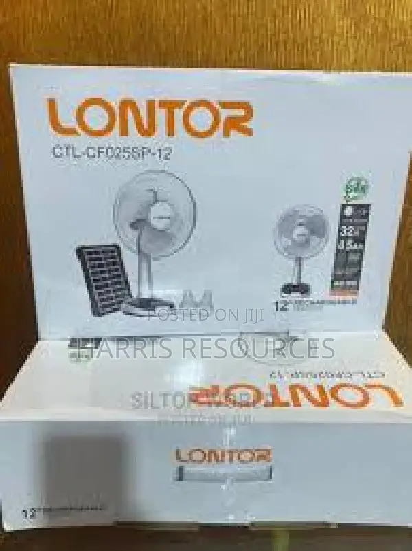 Lontor Rechargeable Fan With Solar Panel-12 Inches