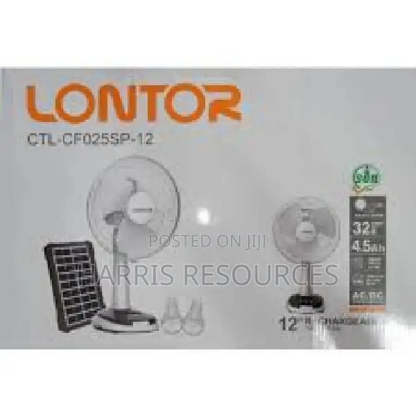 Lontor Rechargeable Fan With Solar Panel-12 Inches