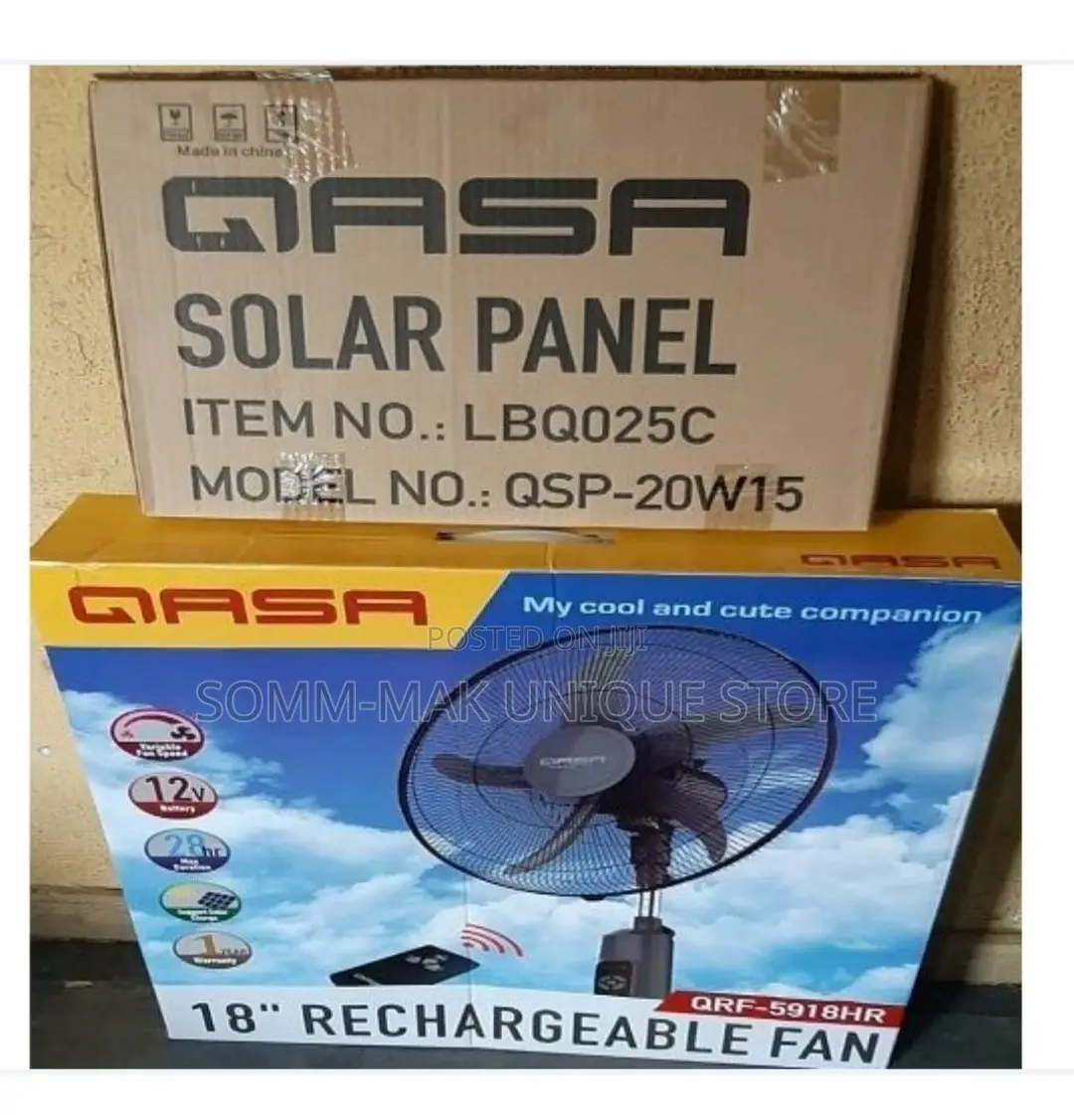 Rechargeable Standing Fan With Solar Panel - 20W - 18-Inch