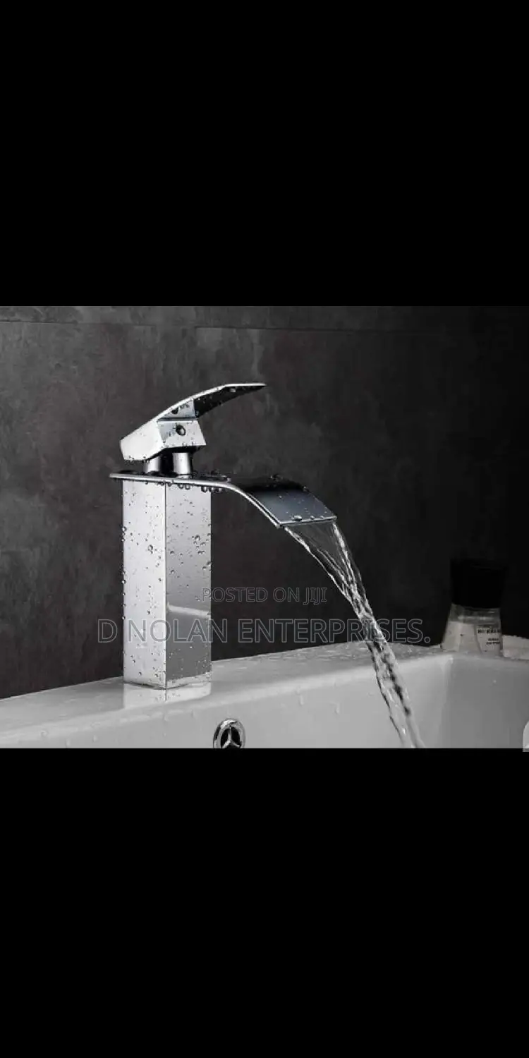 Sliver and Black Water Fall Basin Mixer