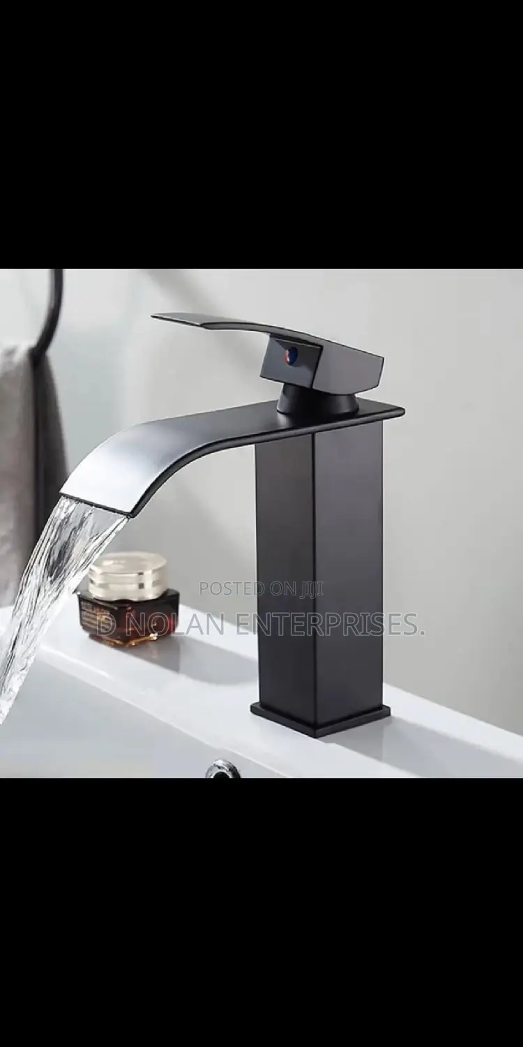 Sliver and Black Water Fall Basin Mixer