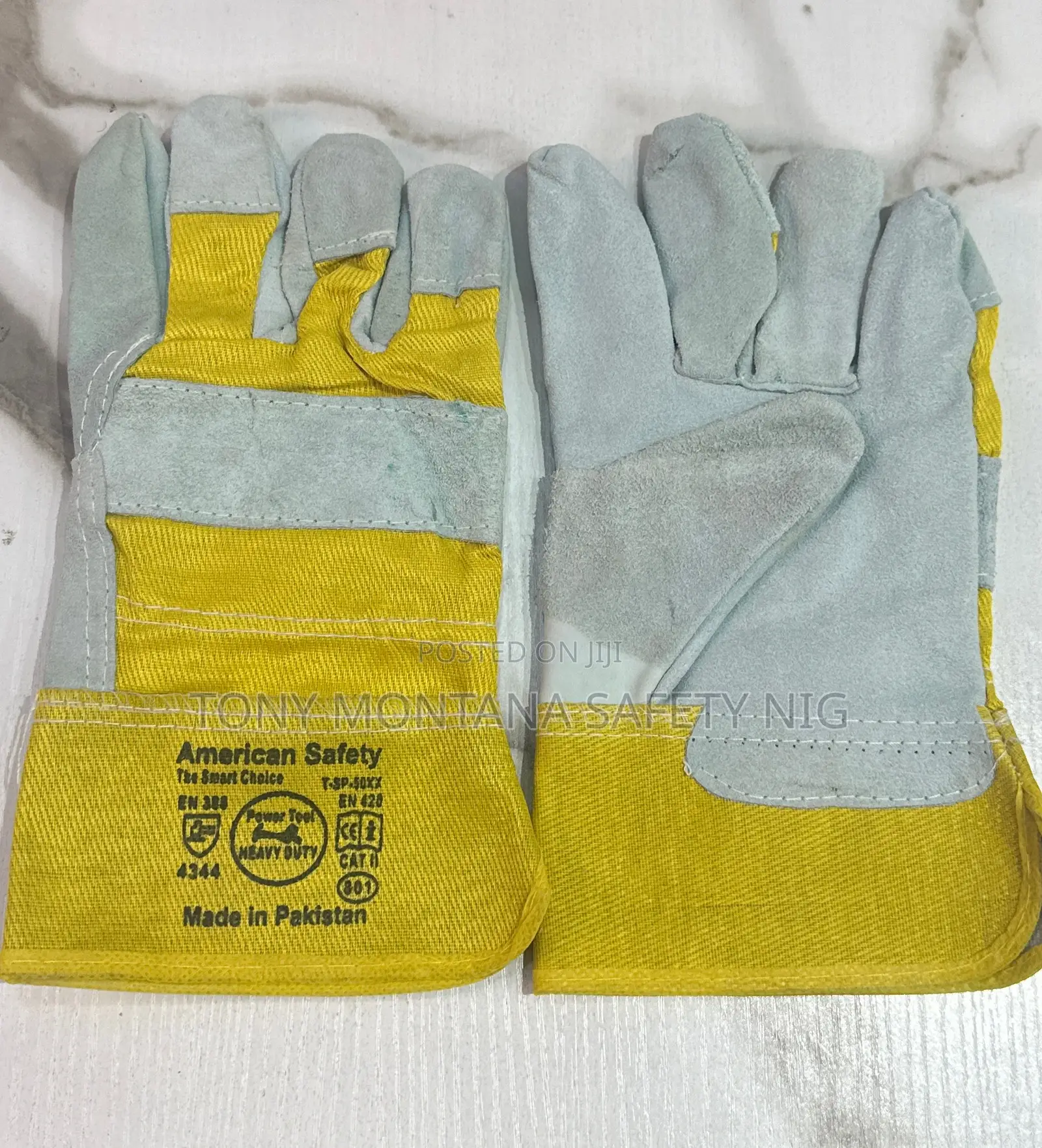 Leather Safety Work Gloves - Yellow - Protective Hand Gloves
