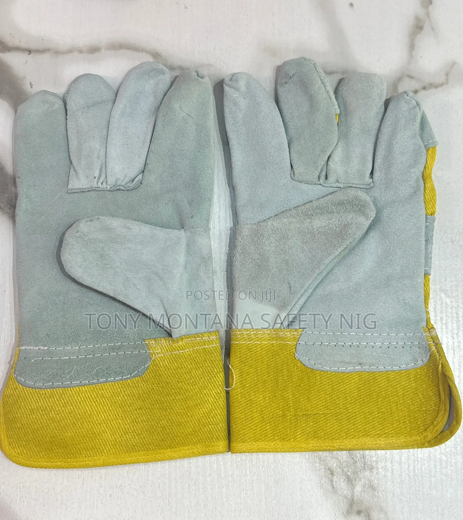 Leather Safety Work Gloves - Yellow - Protective Hand Gloves