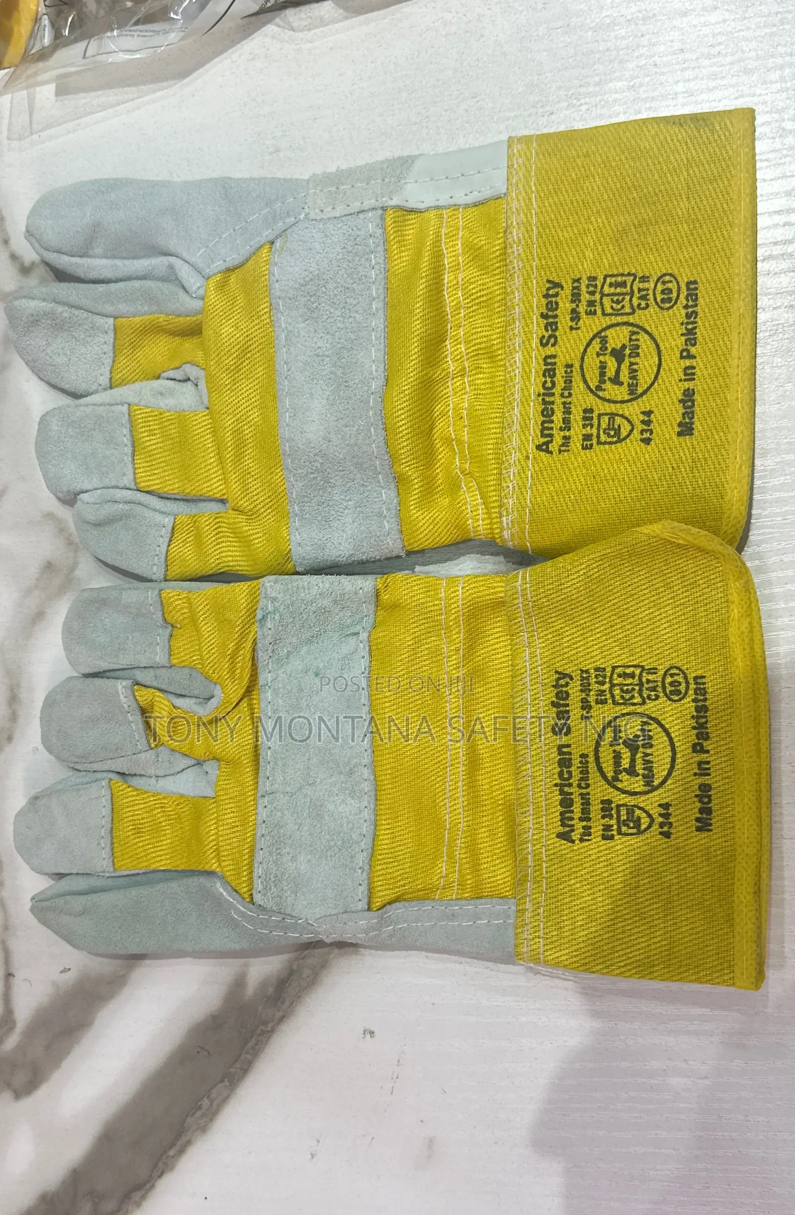 Leather Safety Work Gloves - Yellow - Protective Hand Gloves