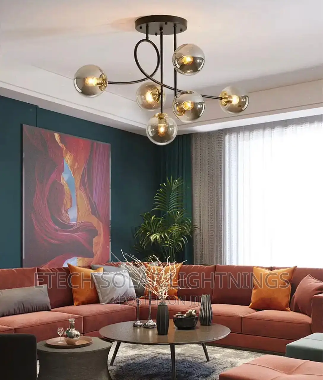Amber Gold Glass Design Chandelier Light For Living Room