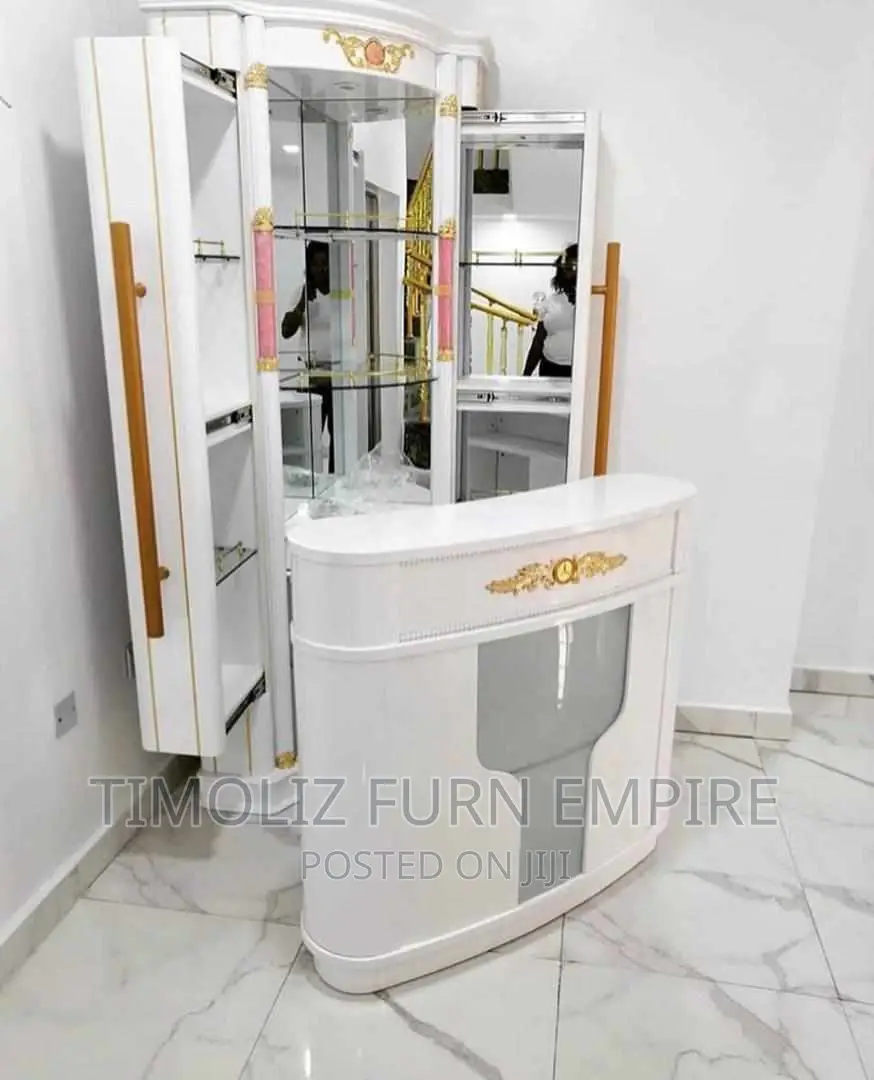 Adjustable Wine Bar Cabinet With Counter and Storage Spaces