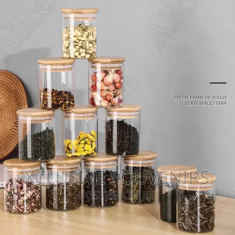 12pcs Heat Resistance Bamboo Cover Sealed Glass Jars Heat