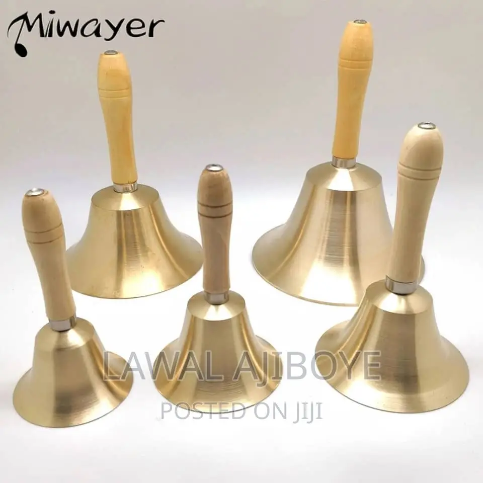 Extra Loud Solid Brass Hand Call Bell With Wooden Handle 4.3