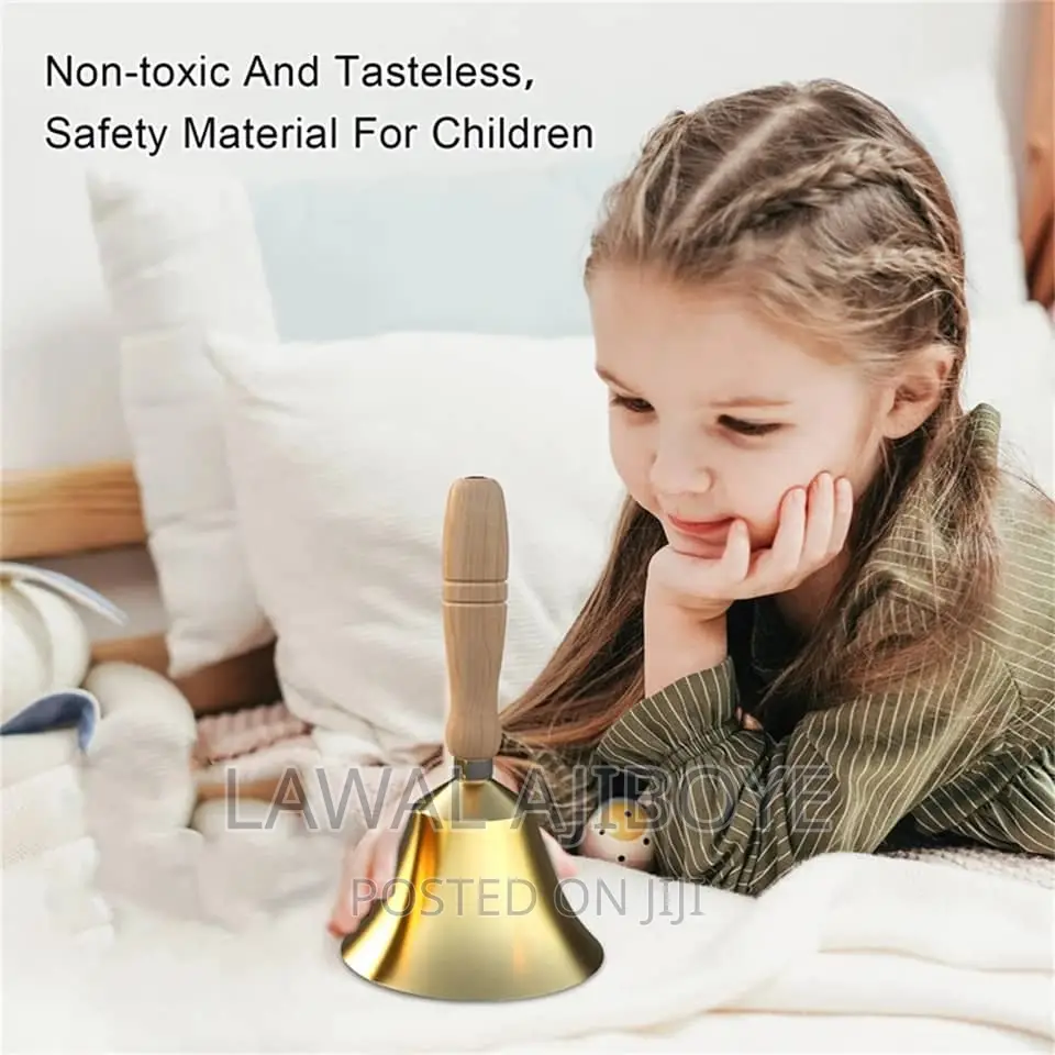 Extra Loud Solid Brass Hand Call Bell With Wooden Handle 4.3