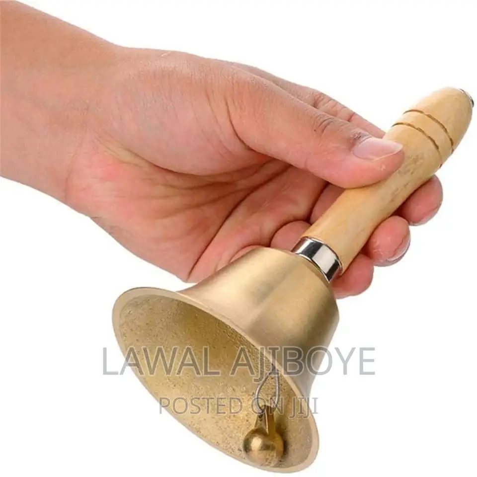 Extra Loud Solid Brass Hand Call Bell With Wooden Handle 4.3