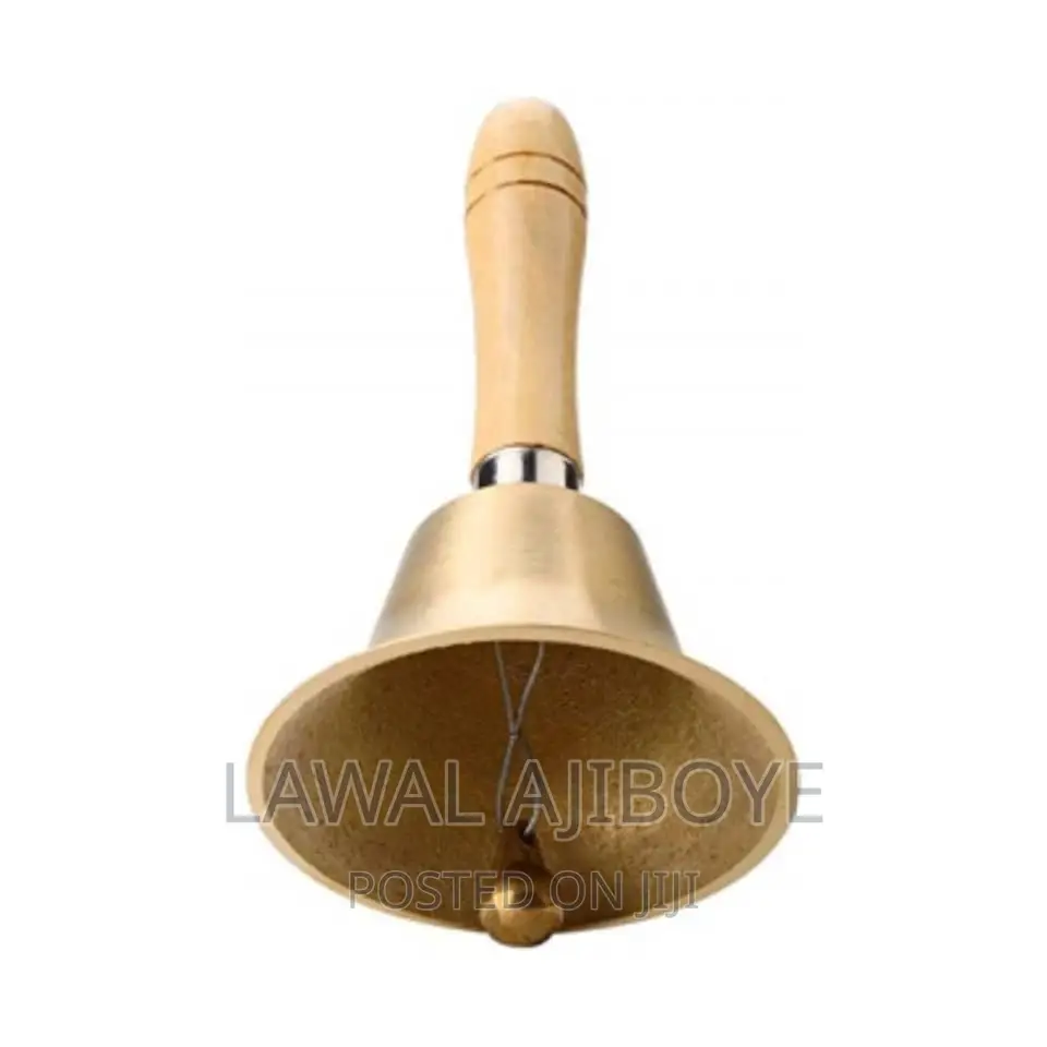 Extra Loud Solid Brass Hand Call Bell With Wooden Handle 4.3