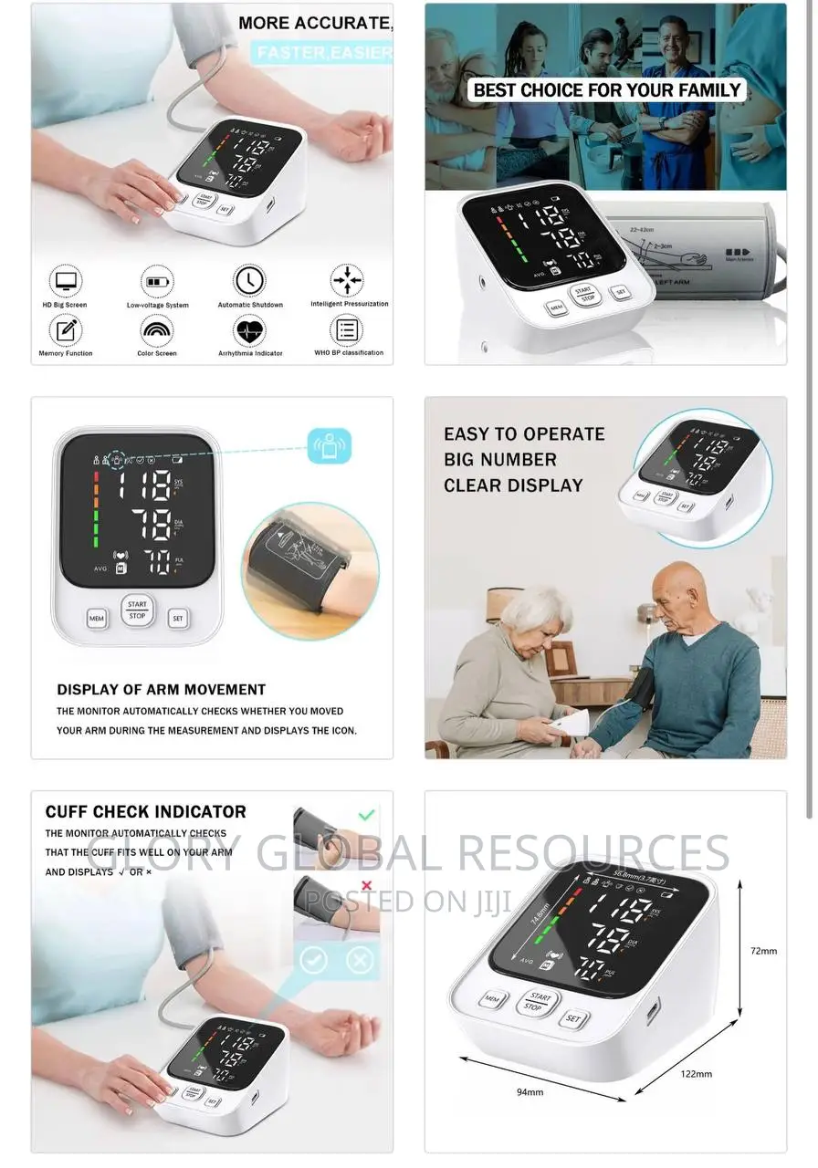 Digital LCD Large Screen Sphygmomanometer Battery/Electric