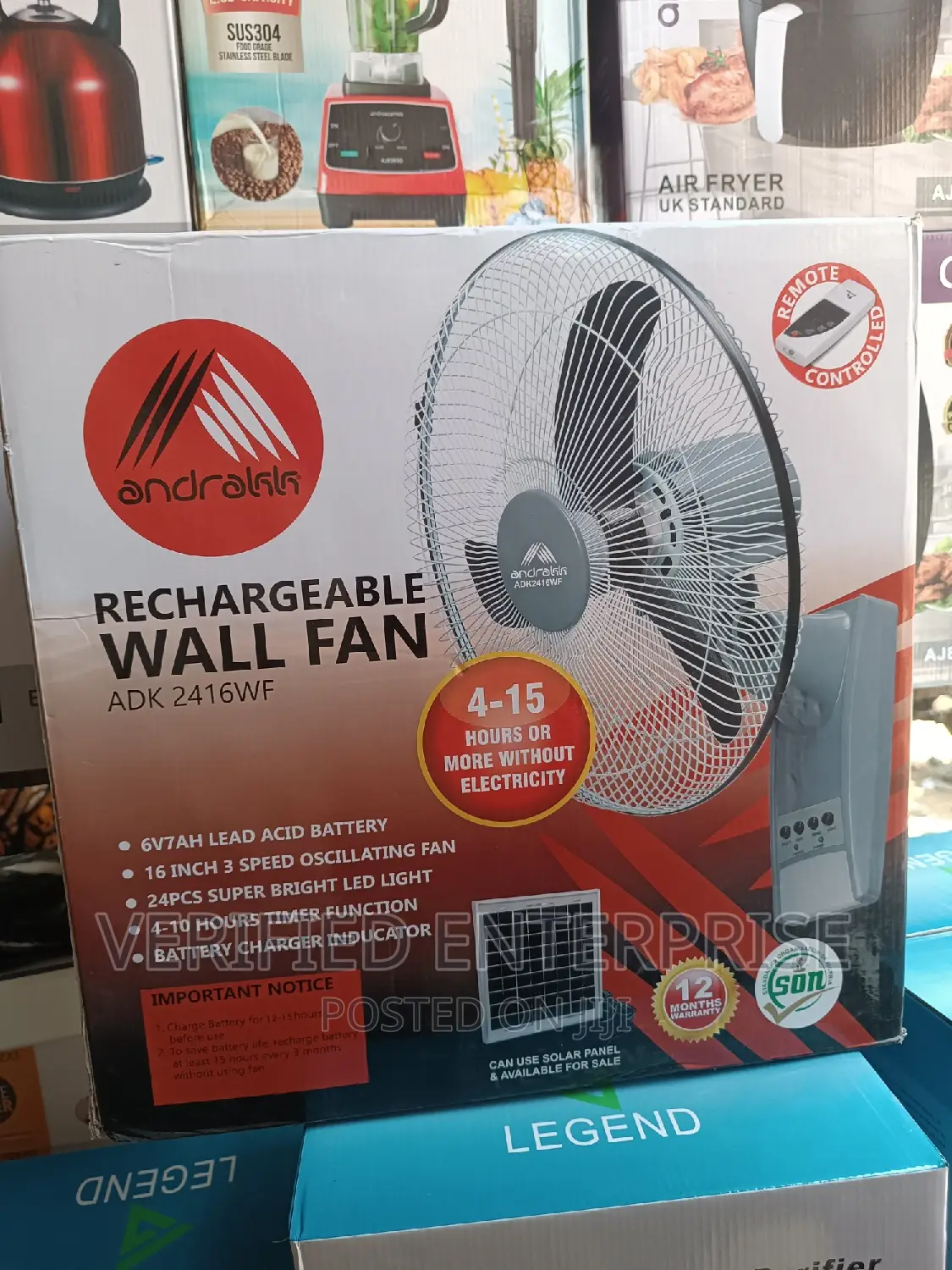 Andrakk Rechargeable Wall Fan - 16 Inches