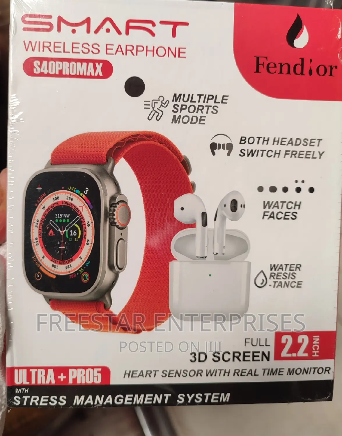 FENDIOR S40 PRO MAX Smart Watch Ultra Bluetooth Earbuds.