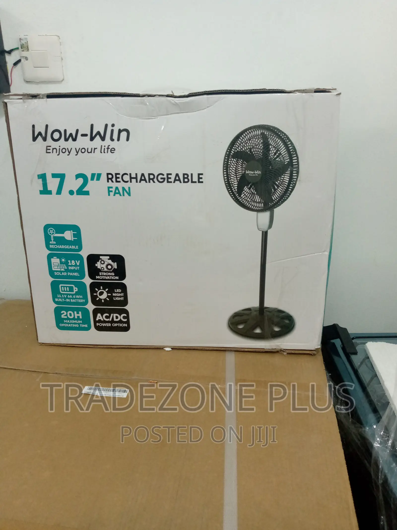 New in Wow Win Standing Fan With Solar Energy