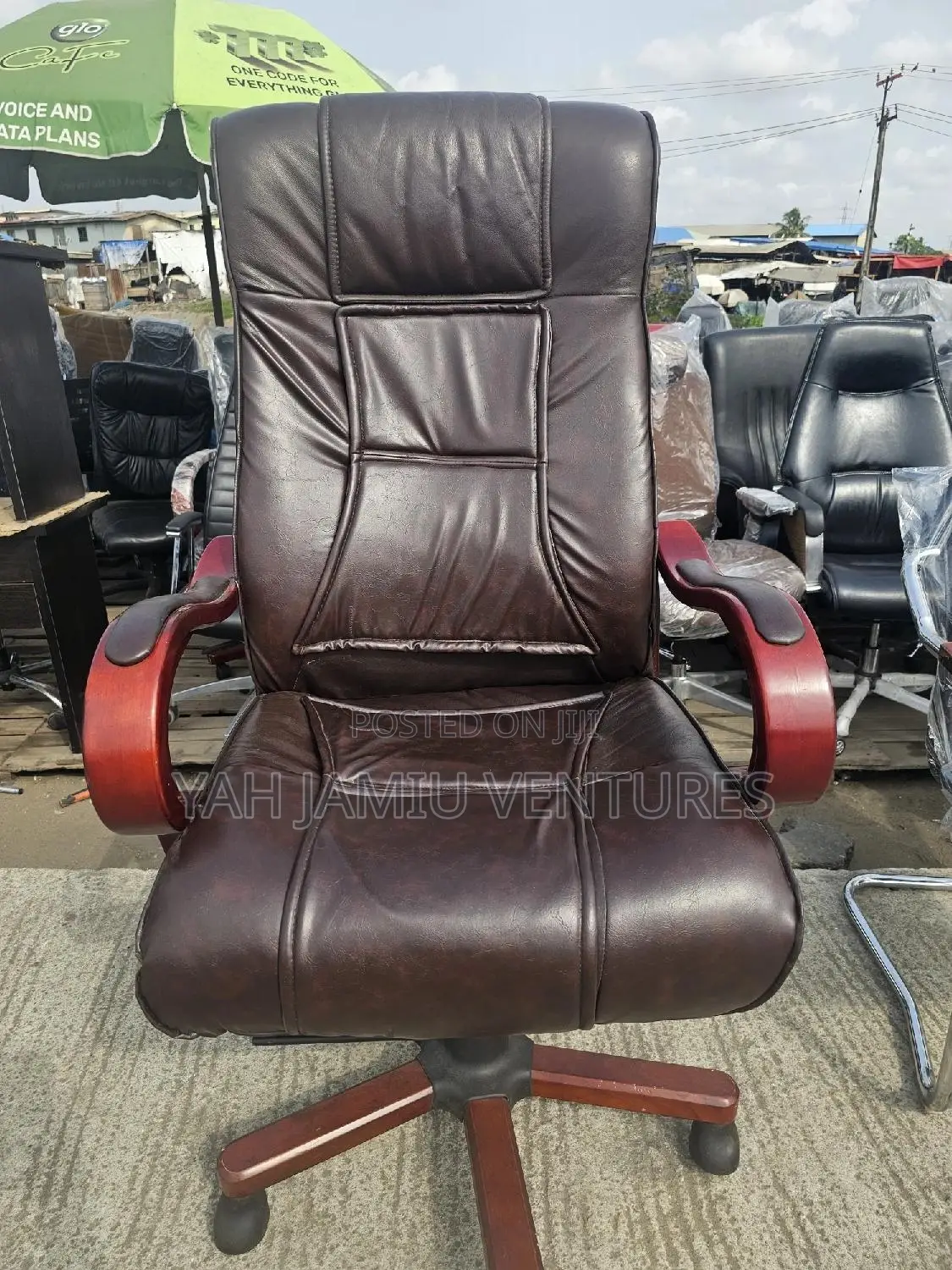 Big Brown Executive Wooden Chair With Original Leather