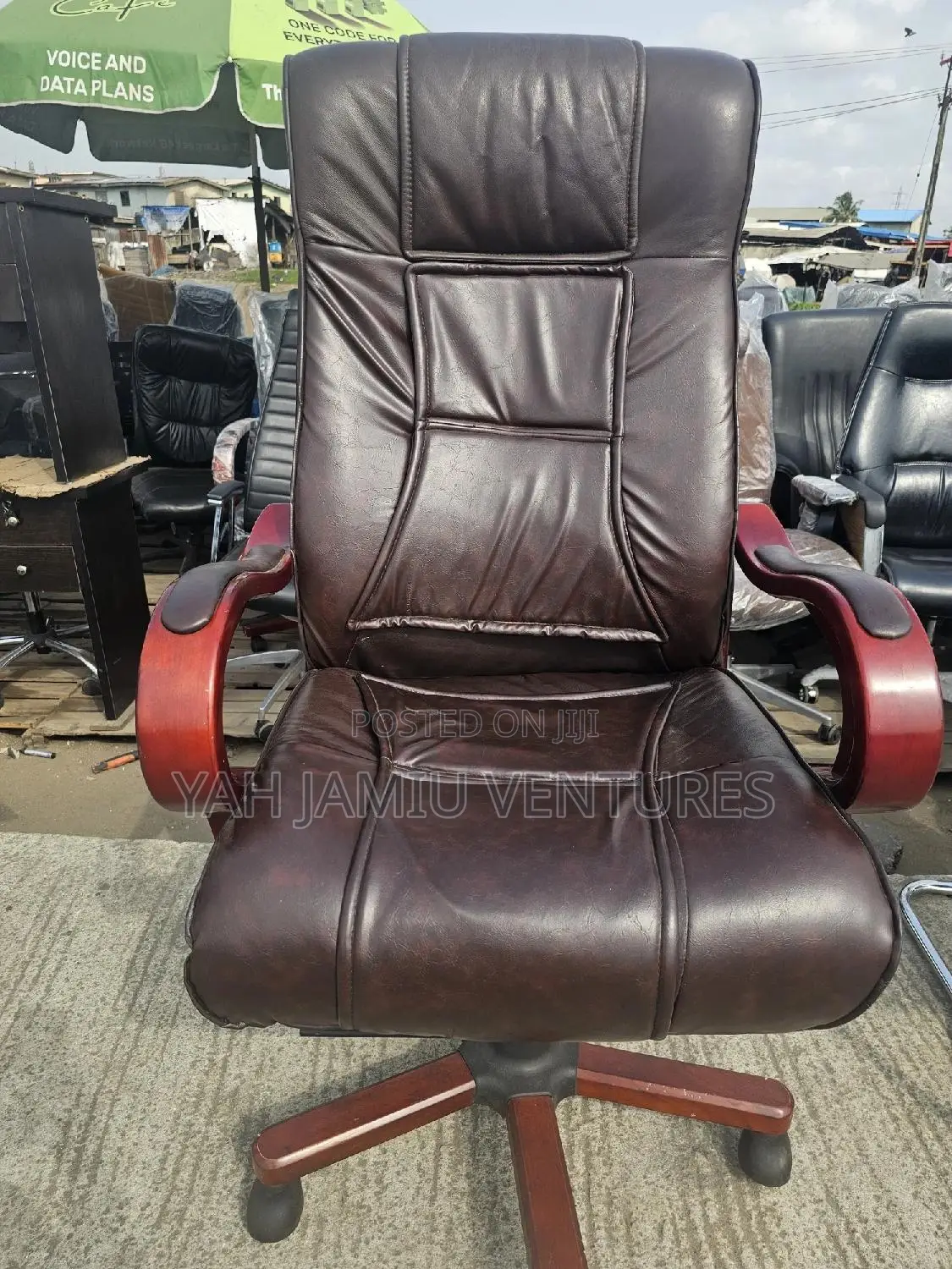 Big Brown Executive Wooden Chair With Original Leather
